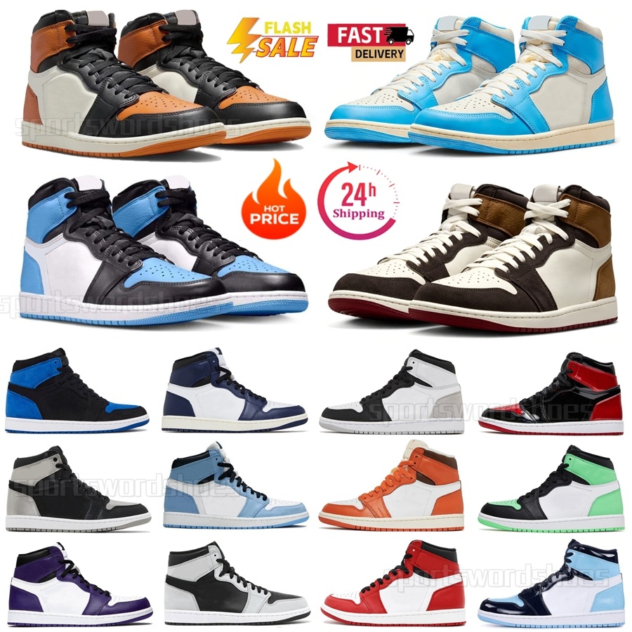 Designer Mens 1S Basketball Chaussures Dark Mocha 1 Banned UNC Lucky Green Hyper Royal Bred Toe Shadow Chicago University Blue Femmes Sports Outd