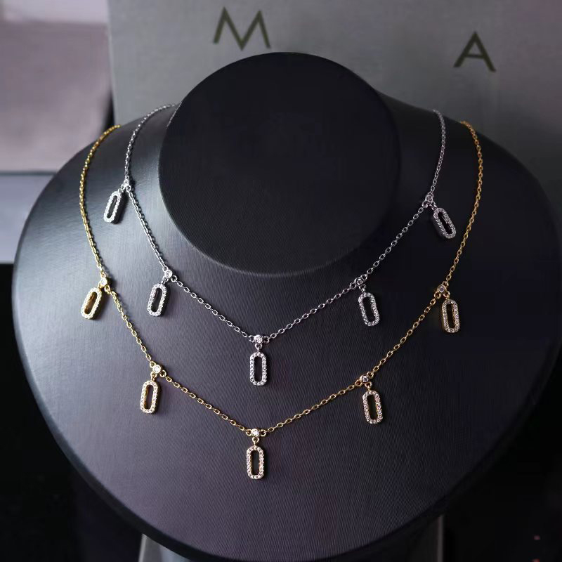 Brand M Necklace Classic Full Diamond Non fading Pendant Necklace Light Luxury 18k Gold Chain Bar Women's Designer Jewelry