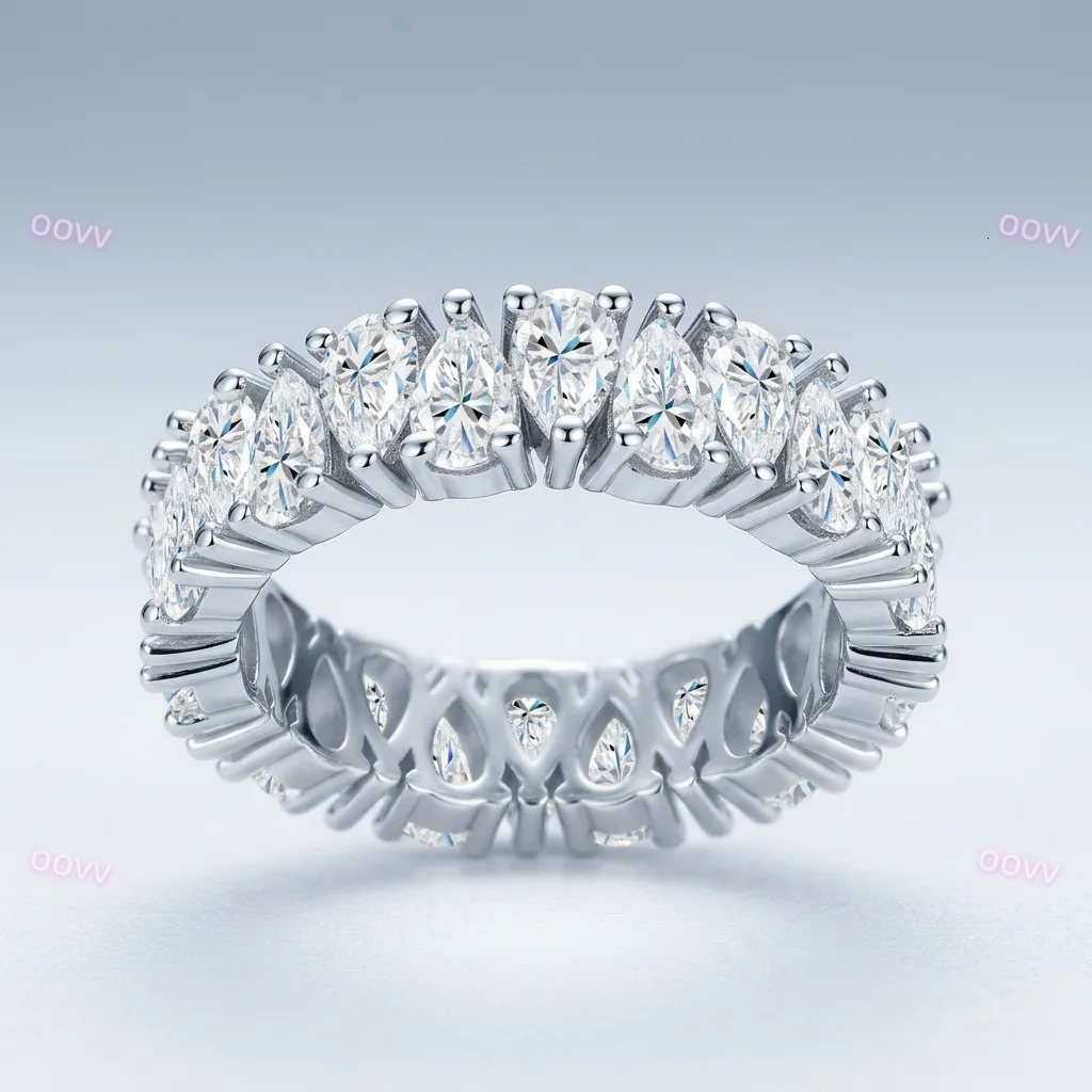 925 Sterling Silver Pear Moissanite Full Eternity Band Prong Setting Stackable Ring for Wedding Bridal Weat Luxury Ring