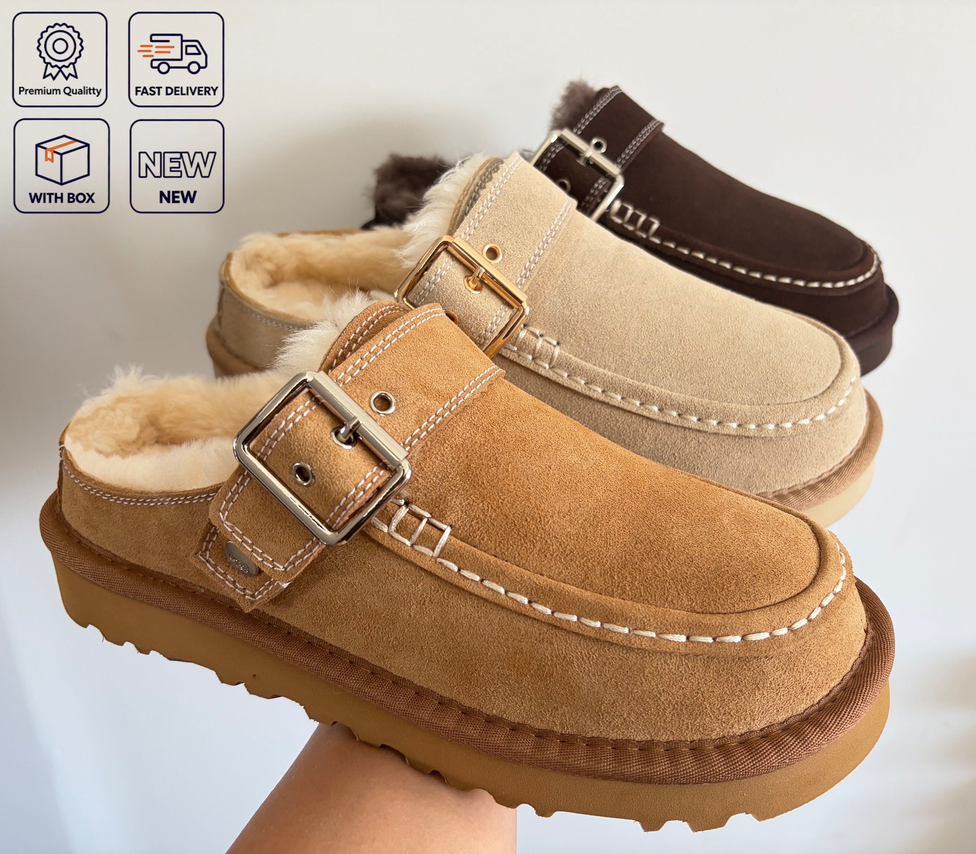 Ultra Mini Platform Tasman Tazz Slippers for Men Women Chestnut Shearling Fur Slides Mules Slip on Boots Suede Upper Comfort Fall Winter Shoes With