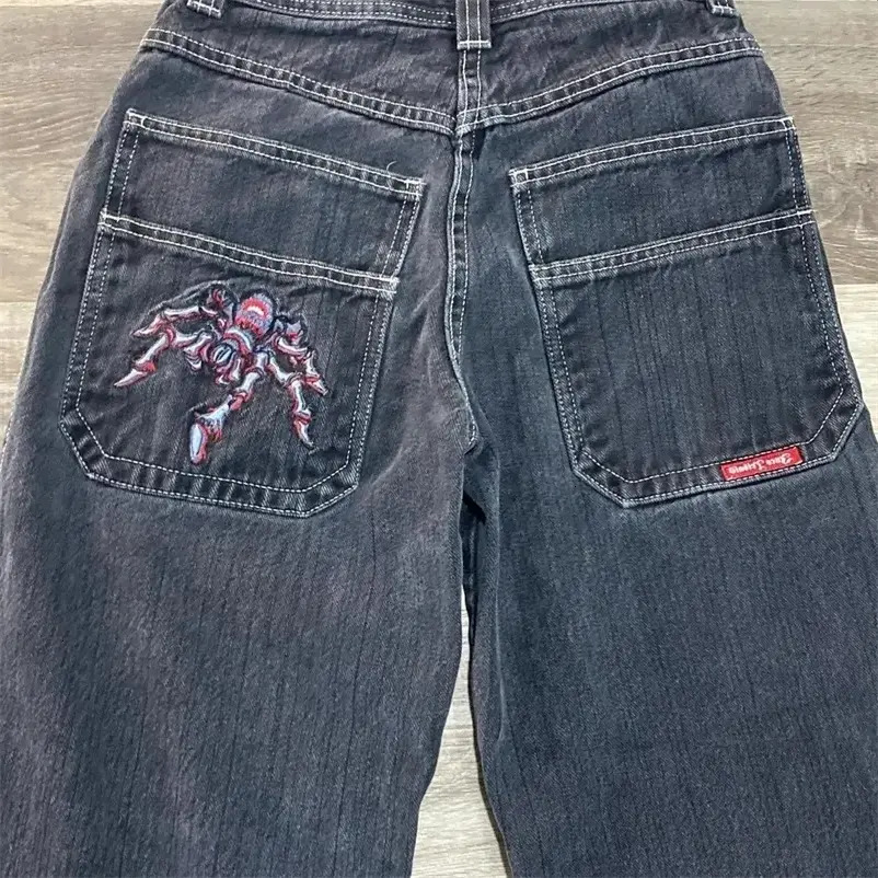 Men Jeans JNCO Y2k Hip Hop Spider Graphic Baggy Jeans Retro Black Pants Mens Womens Harajuku Gothic High Waist Wide trousers Trousers Denim Pants