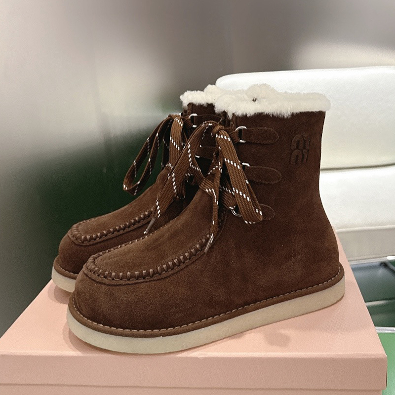 Botines de gamuza Botas de tobillo con forro polar para mujer 5U769E Diseñador Mantener abrigado Botas de nieve con cordones Botín clásico con anill