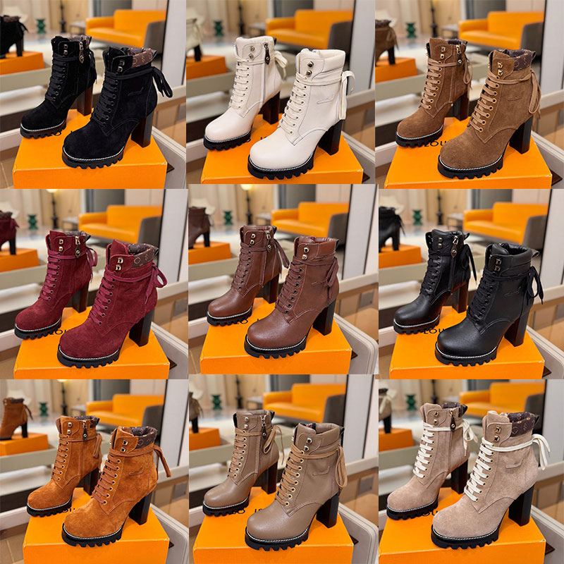 Womens Star Trail Ankle Boot Womens Suede Calf Leather Ankle Boots 1AKHFM Designer Luxury Brand Bootie Side Zipper Chunky Heel Genuine Leather Outso