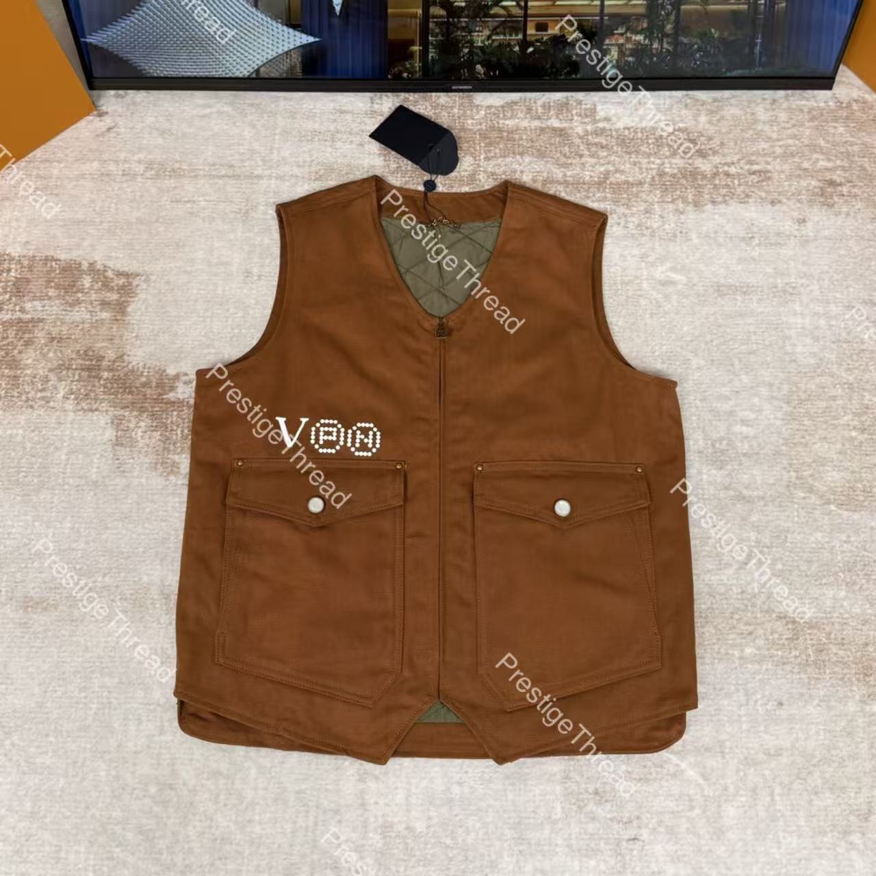 High-Quality Designer Men's Vests with Collaborated Pocket Portrait Print Workwear Vest Street Style Outfit