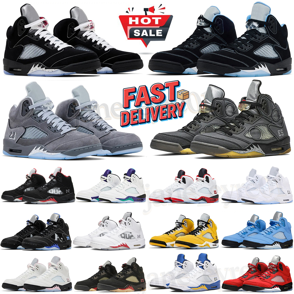 Designer Basketball Shoes 5s 5 For Mens Sneaker Wolf Grey Black Metallic Silver Halloween White Cement Midnight Navy University Blue Lucky Green Fir