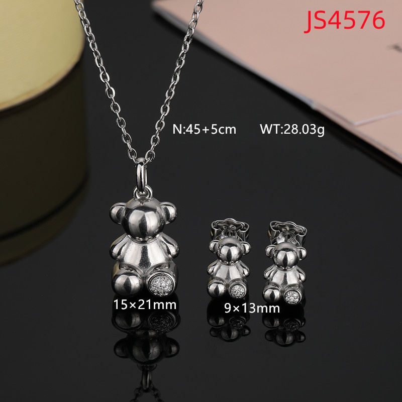 Nouvelle mode femmes argent or acier inoxydable ours Zircon cercle blanc noir rose huile pendentif boucles d'oreilles ensembles bijoux