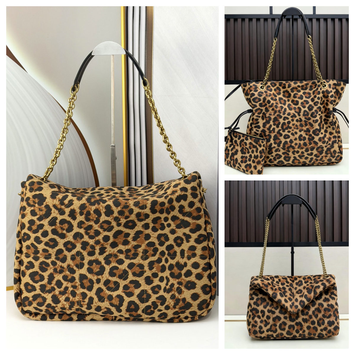 Leopard Print Vintage Quilted Shoulder Bag Large Capacity Flap Handbag Drawstring Bucket Bag Oversized Women Shopping Tote Multiple Styles Available