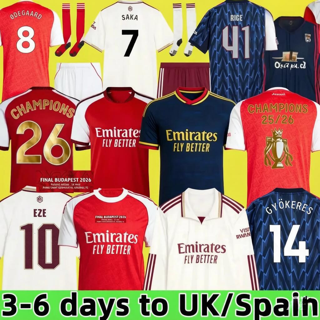 26 27 CALAFIORI soccer jerseys RICE SAKA Fans Player MADUEKE ZUBIMENDI 2025 2026 football shirt Men Kids ODEGAARD SAMBI VIEIRA Gyokeres HAVERTZ