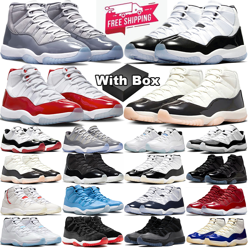 with box free shipping shoes 11s gamma blue 11 mens trainers Cherry Cool Grey Bred High Low Bred Cement designer sneakers women space jam concord fa