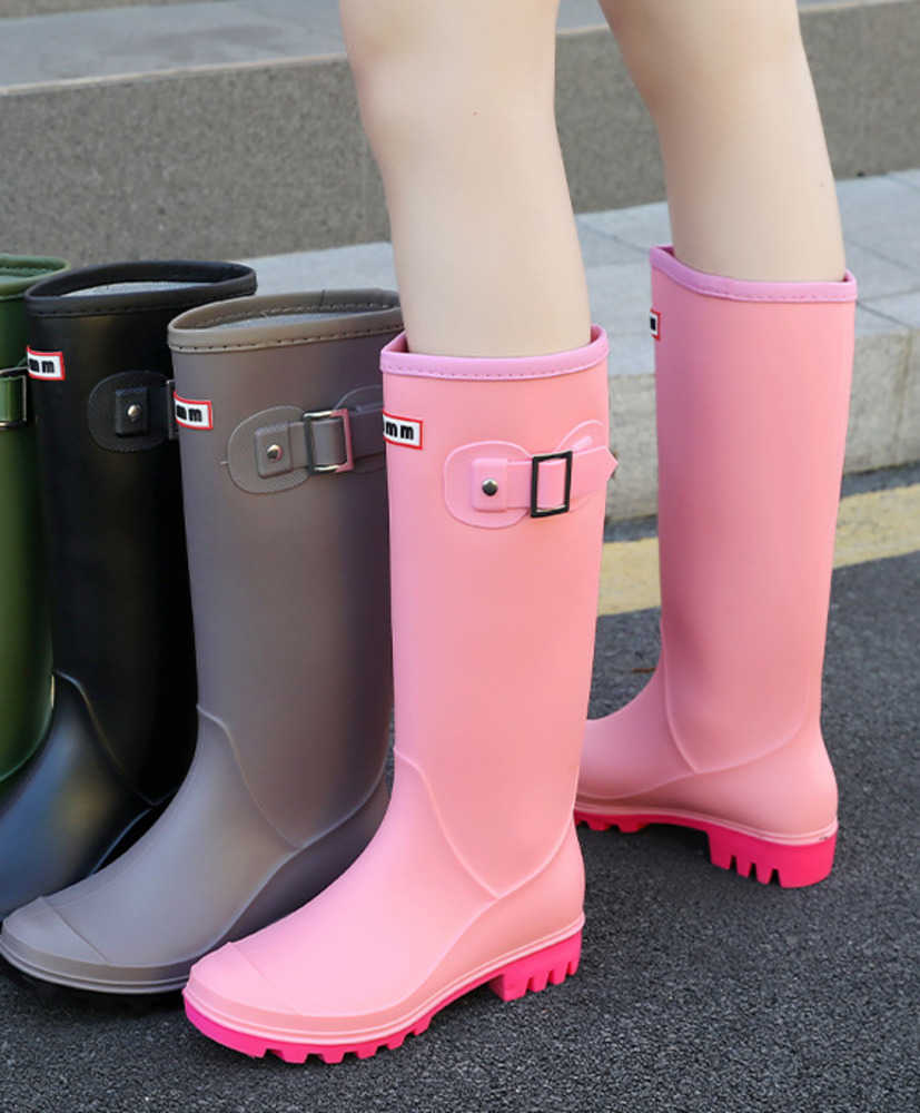 Rain Boots Women Hunter Shoe Ruber Rainboots Knee High Autumn Winter Black Snow Bottes Wellies Waterproof Anti-slip Outdoor Shoes EU41 S261012