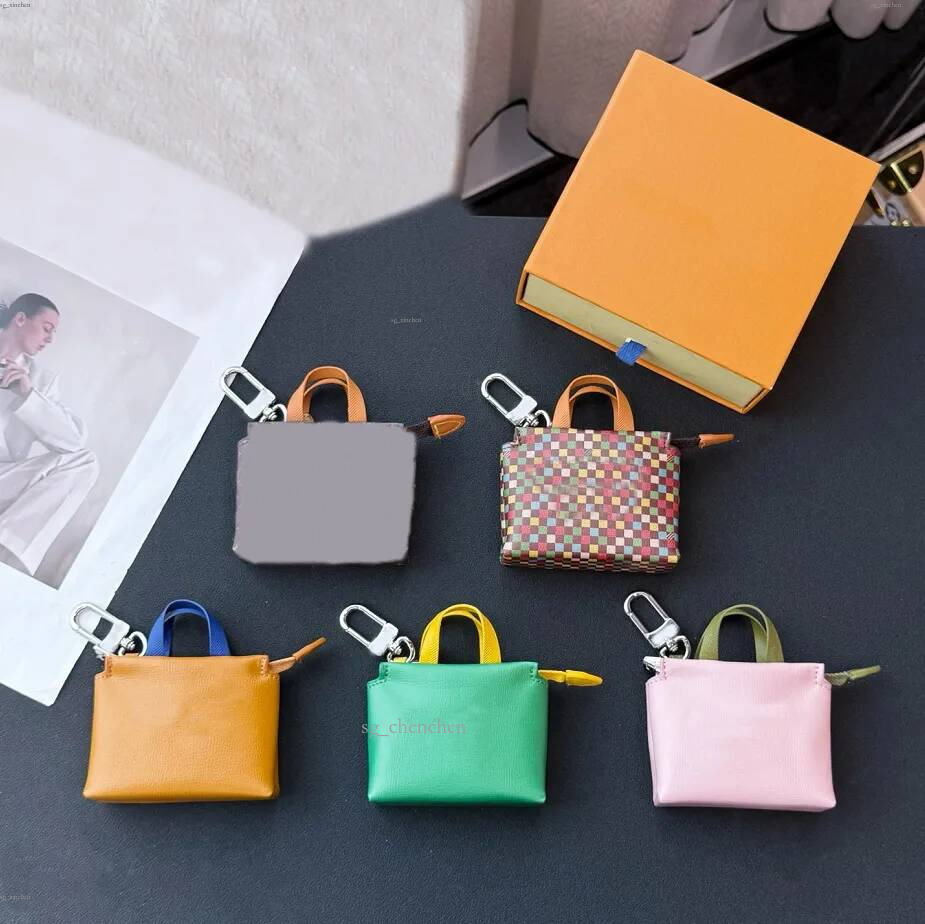 Porte-clés breloque pour sac porte-clés en cuir fait à la main homme femme Mini sac de shopping portefeuille sacs pendentif pièces de monnaie acc