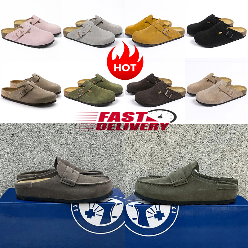 2026 Fashion Naples Slippers Fur Slides Boston Clog Cork Flat Winter Summer Bostonclogs Shoes Leather Slides Beach Women Men Slippers Eur 36-45