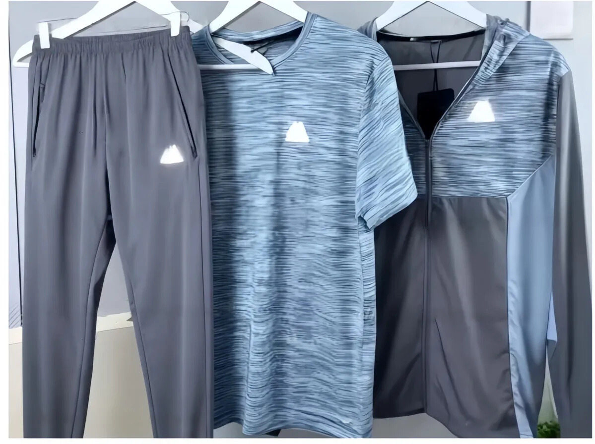 designer monterex men's tracksuit tech 3 piece set Mens tracksuit sports fiess suits running shirts shorts quick dry sportswear gym t shirt swe