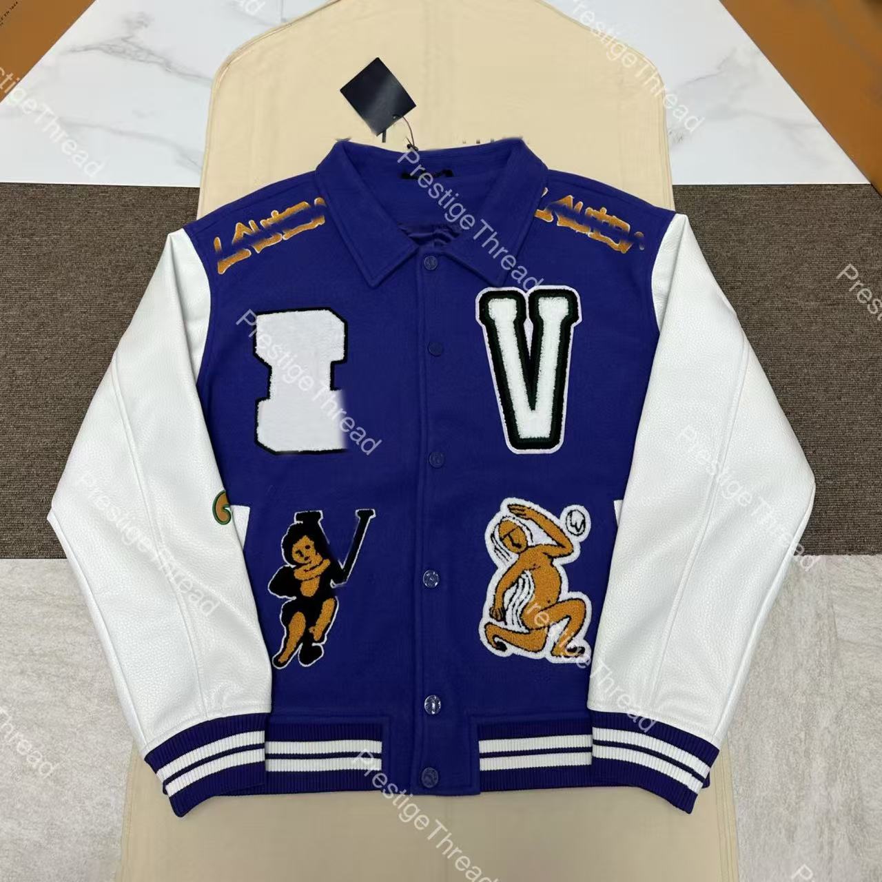 26FW Cartoon Frog Towel Embroidery Patchwork Leather Baseball Jacket Designer High-Quality Men's Jackets