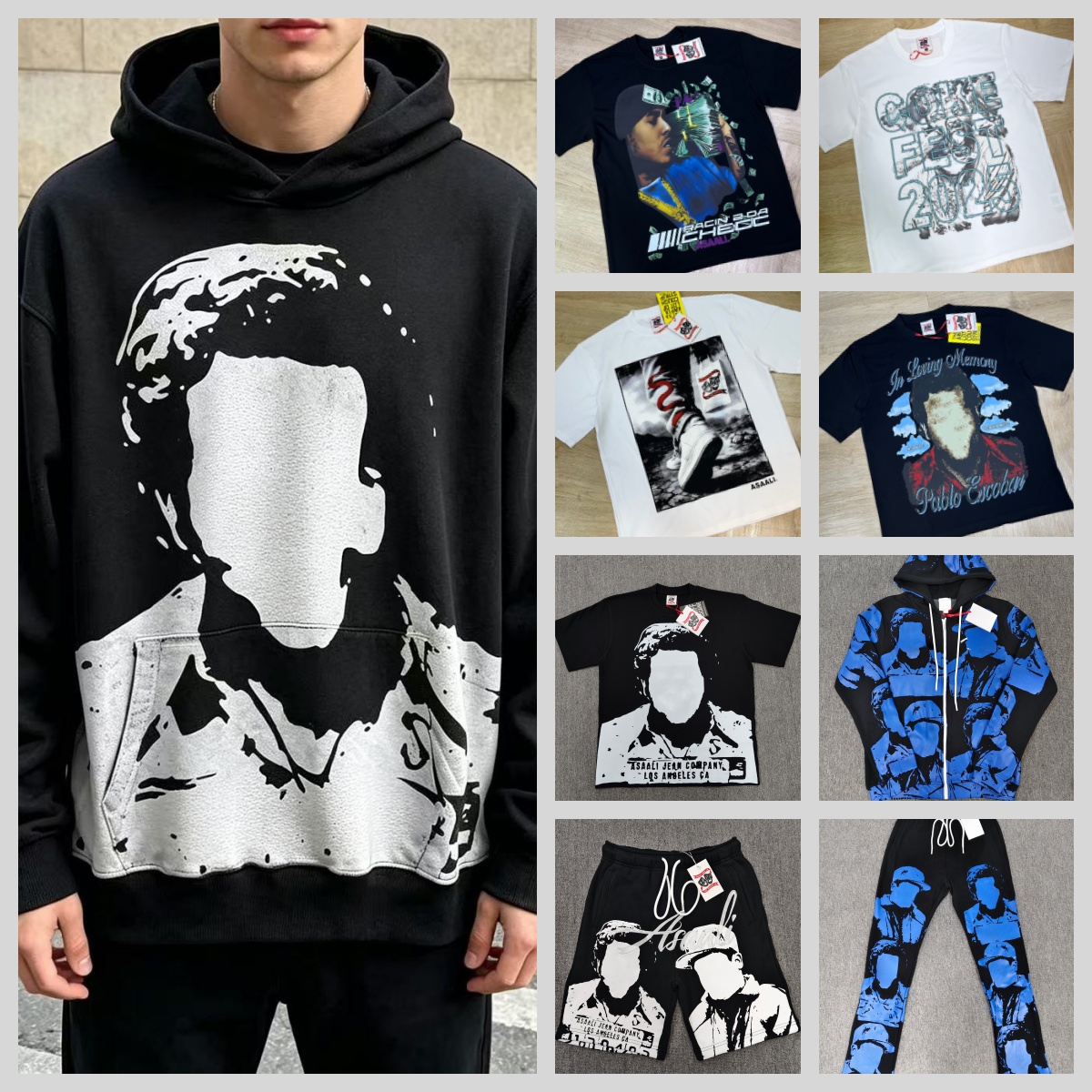Asaali Casual Loose Hoodies Fit Designer T Shirt Unisexe Hommes et Femmes Graphic Tee Confortable Style Quotidien asaali taille S-XL