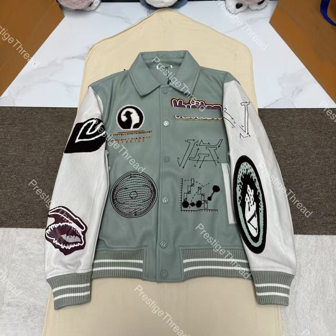 Patchwork Hydrangea Baseball Jacket Designer Men's Jacket with Artistic Badges, Turn-Down Collar, Street Style Hip-Hop Oversized Jacket