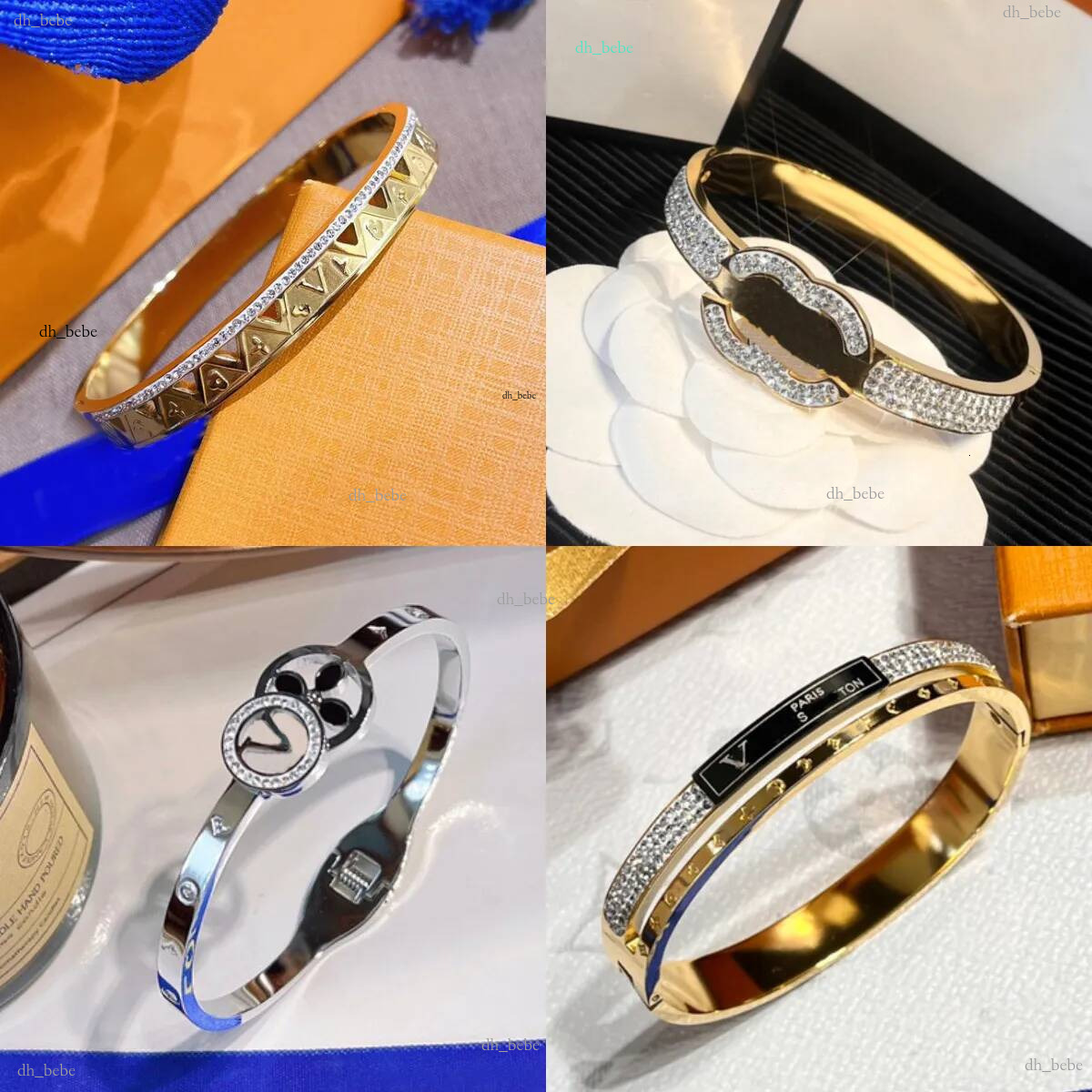2026 Designer Bijoux Bracelet Cristal Bracelet Hommes Manchette Marque Femmes Large Poignet Plaqué Or À Motifs En Acier Inoxydable Haute qualitéA
