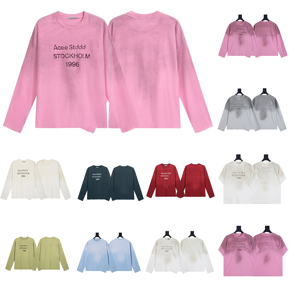 long sleeve designer t shirts for men women Washed Distressed Design fall clothes graphic tee cotton y2k wear 1996 AS Branded Clothing Tshirts