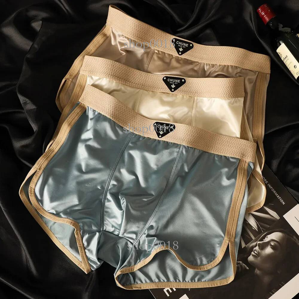 Designer 3Pcs Pradlys Underwear Pack Satin Like Ice Mens Panties Hygroscopic Breathable Double Layer Silk Crotch Boxer High Elastic Underpants 8d9
