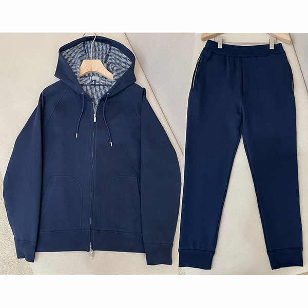 Luxury Designer Men Knit Hooded Jacket And Pants, Navy Full Zip Up Hoodie, Wool Blend Casual Outerwear, Classic Fit Zipper
