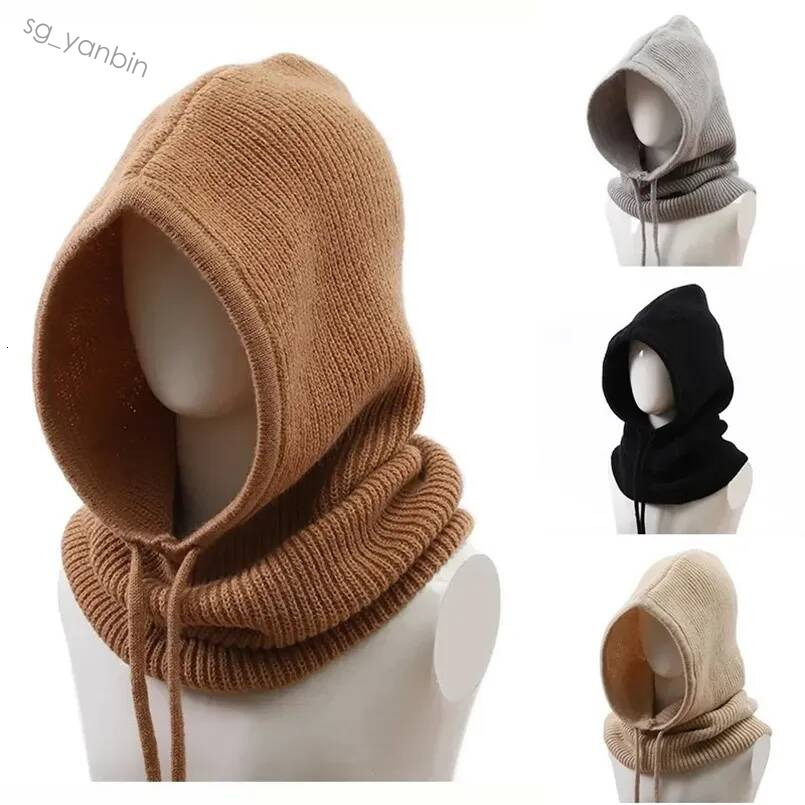 Unisexe réglable élastique cagoule casquette anneau chaud écharpe Bonnet pour femmes hommes coupe-vent à capuche col col tricoté chapeau Bonnet L