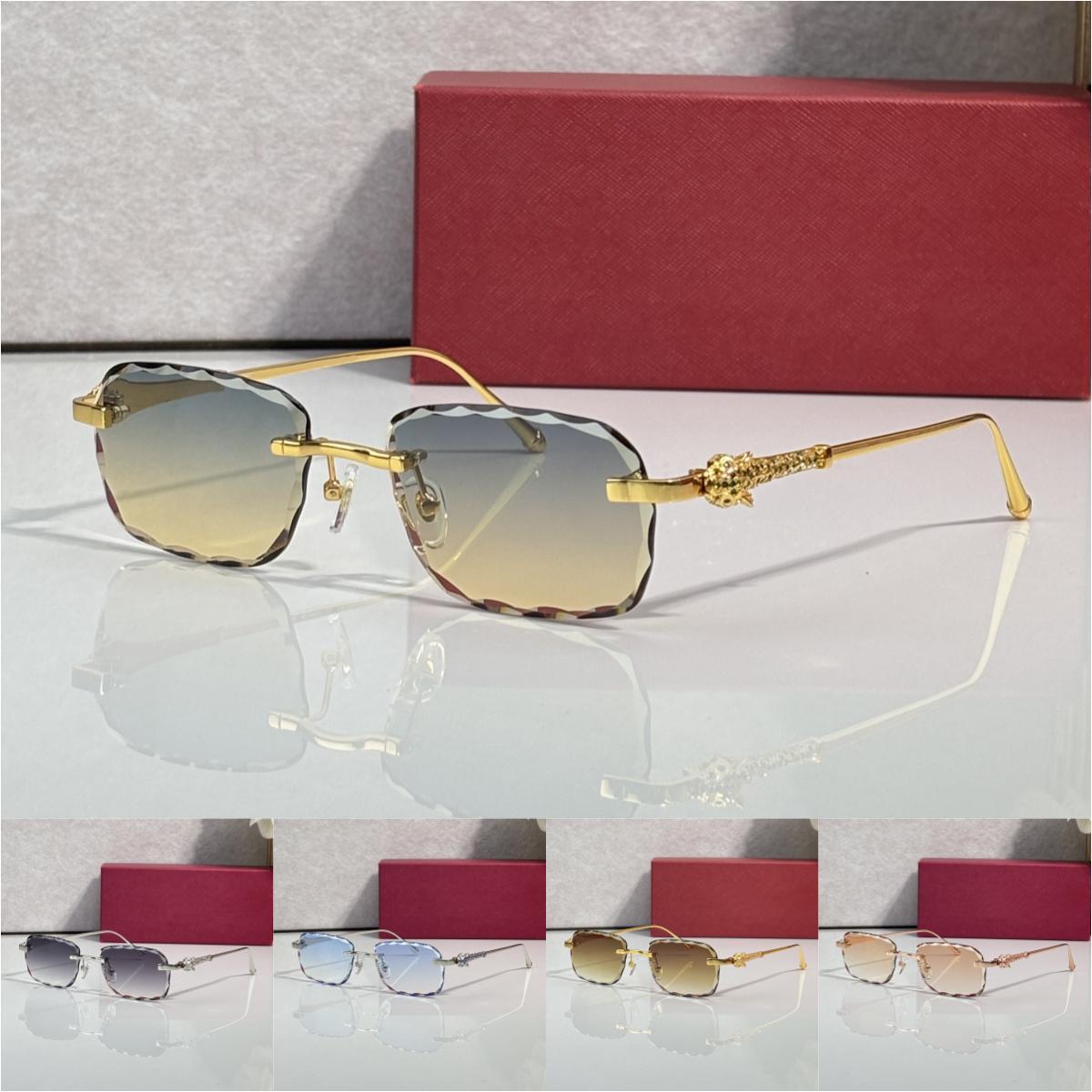 Luxury Designer Rectangular Sunglasses Mens Womens Retro Gold Frame Brown Tint Lens Driving Fashion Eyewear UV400 Rimless Sunglasses lunettes de sol