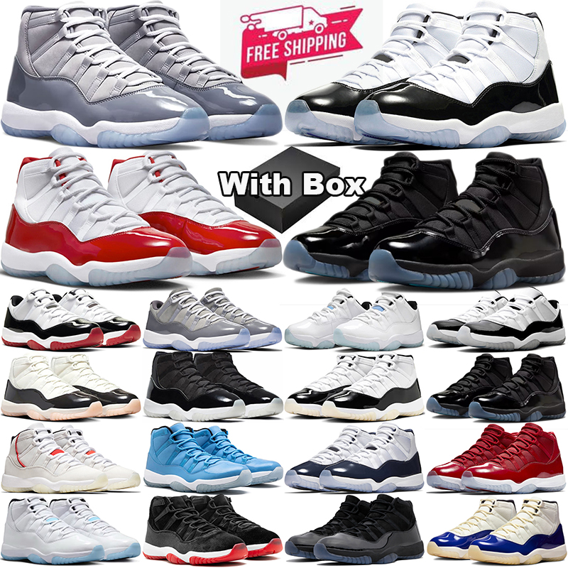 with box free shipping shoes 11s gamma blue 11 mens trainers Cherry Cool Grey Bred High Low Bred Cement designer sneakers women space jam concord ho