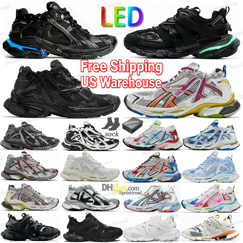 Paris Runner 7.0 7 Fire Shoes Free Shipping Track 3.0 3 US Warehouse Black LED Light Runners 7.5 for Men Women Casual Sneakers Platform Boy Girl tra