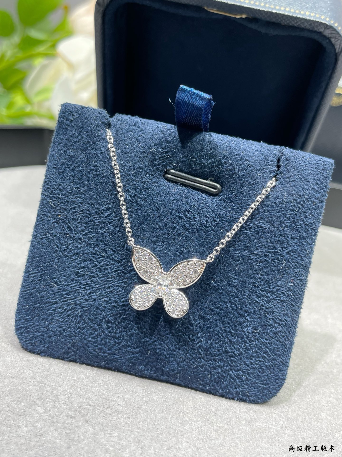 S925 Silver Butterfly Necklace Women 18K Gold Platinum Single Large Full Diamond Collarbone Chain Light Luxury High-End Feel Gift for Girlfriend