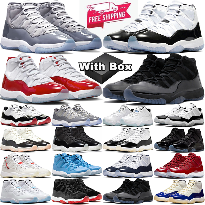 with box free shipping basketball shoes 11s gamma blue 11 mens trainers Cherry Cool Grey Bred High Low Bred Cement designer sneakers women space jam