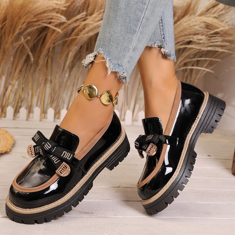 best selling ladies dress shoes 2027 designer new arrival bow platform color block casual loafers fashionable elegant versatile large size 36-43