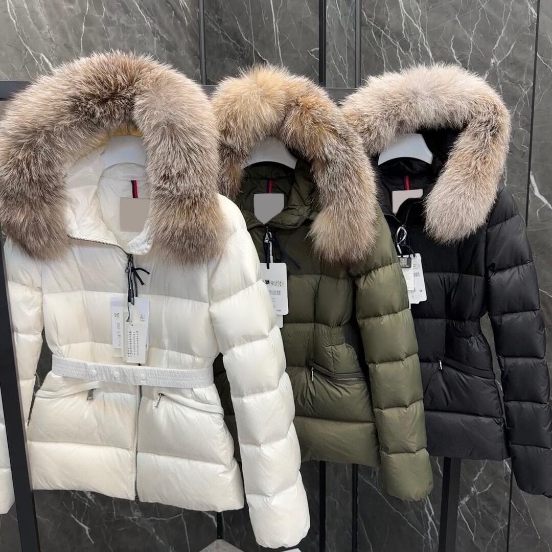Designer Womans coat women jacket winter boed short down jackets fur coats real raccoon hair collar Puffer jacket women parka with belt lady cotton