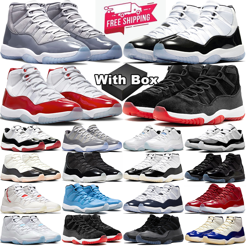 with box free shipping basketball shoes 11s gamma blue 11 mens trainers Cherry Cool Grey Bred High Low Bred Cement designer sneakers women space jam