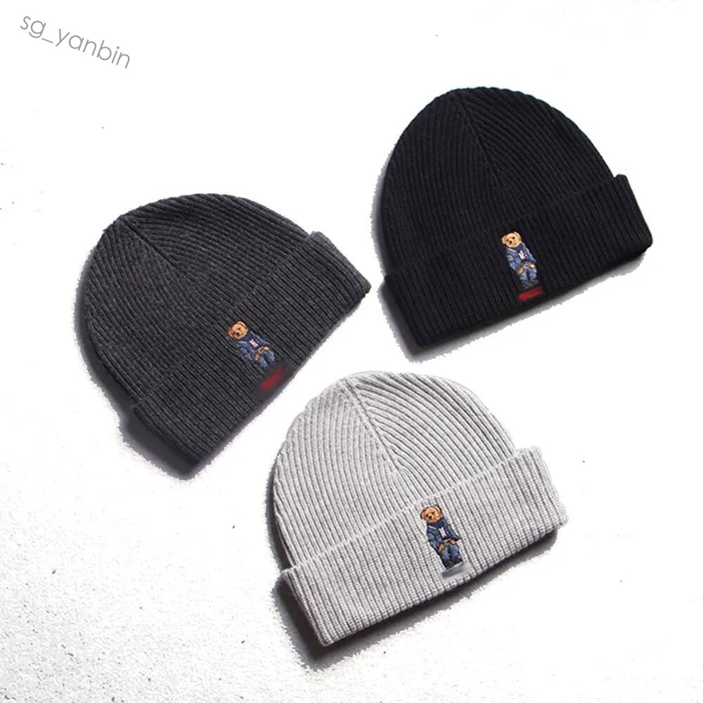 Bonnet Vintage PL Bear en laine chaude, tricoté avec motif Teddy inspiré du Hip Hop, pour l'hiver et l'extérieur