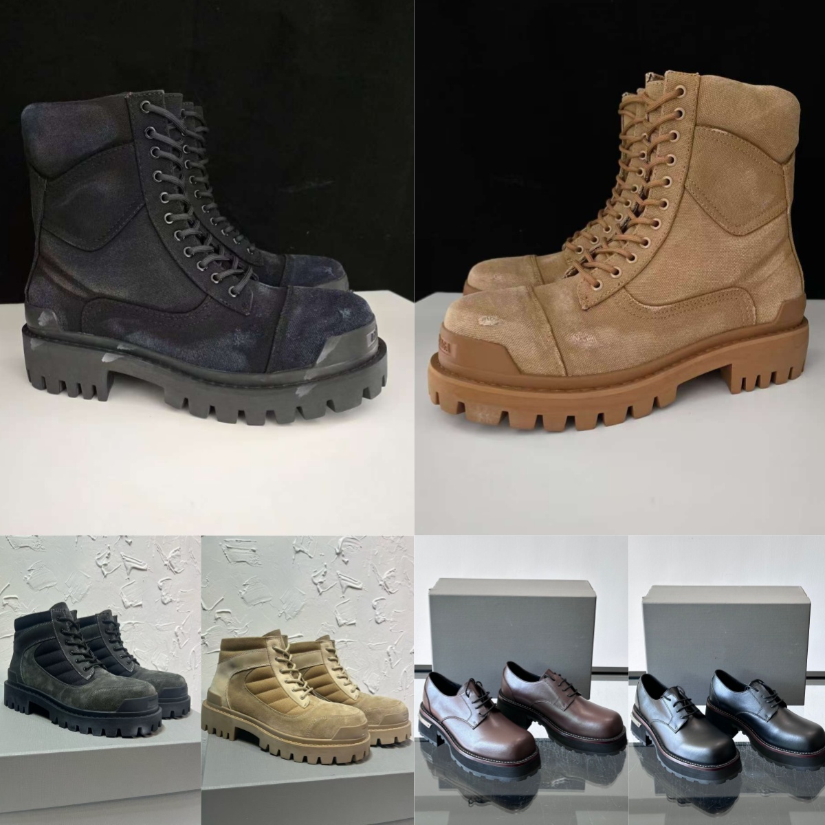 Designer Strike Combat Boots Women Men Multi Buckle Leather Motorcycle Booties Vintage Leather Platform Thick Rubber Sole Mid Calf Ankle Biker Boots