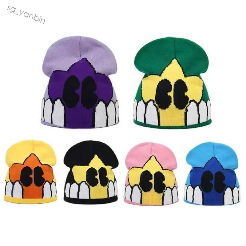 Bonnets tricotés de dessin animé Y2K, chapeau chaud en laine pour l'extérieur et l'hiver, coupe-vent pour vélo d'automne, W240822, tendance
