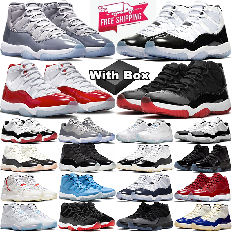 with box free shipping basketball shoes 11s gamma blue 11 mens trainers Cherry Cool Grey Bred High Low Bred Cement designer sneakers women space jam