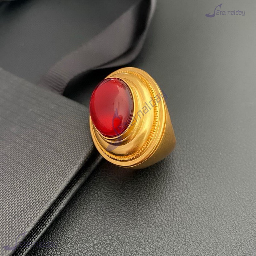 Vintage French retro style red crystal ring handmade inlaid with resin 18K gold Solitaire Wedding rings Designer Jewelry Size 6 7 8
