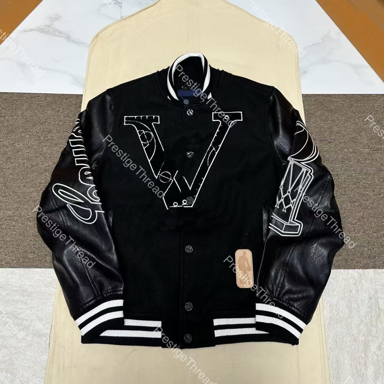 High-Quality Embroidered Logo Letter Patchwork Leather Baseball Jacket Designer Men's Jackets Black Hip-Hop Street Style