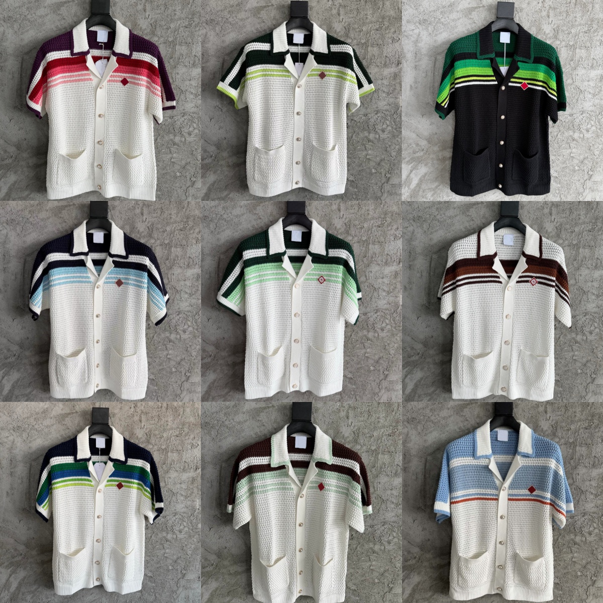 2026 Casabalnc Niche Designer Rayé Tricot Cardigan Manteaux Chemise De Haute Qualité Hommes Classique À Manches Courtes À Carreaux Bouton De Reve