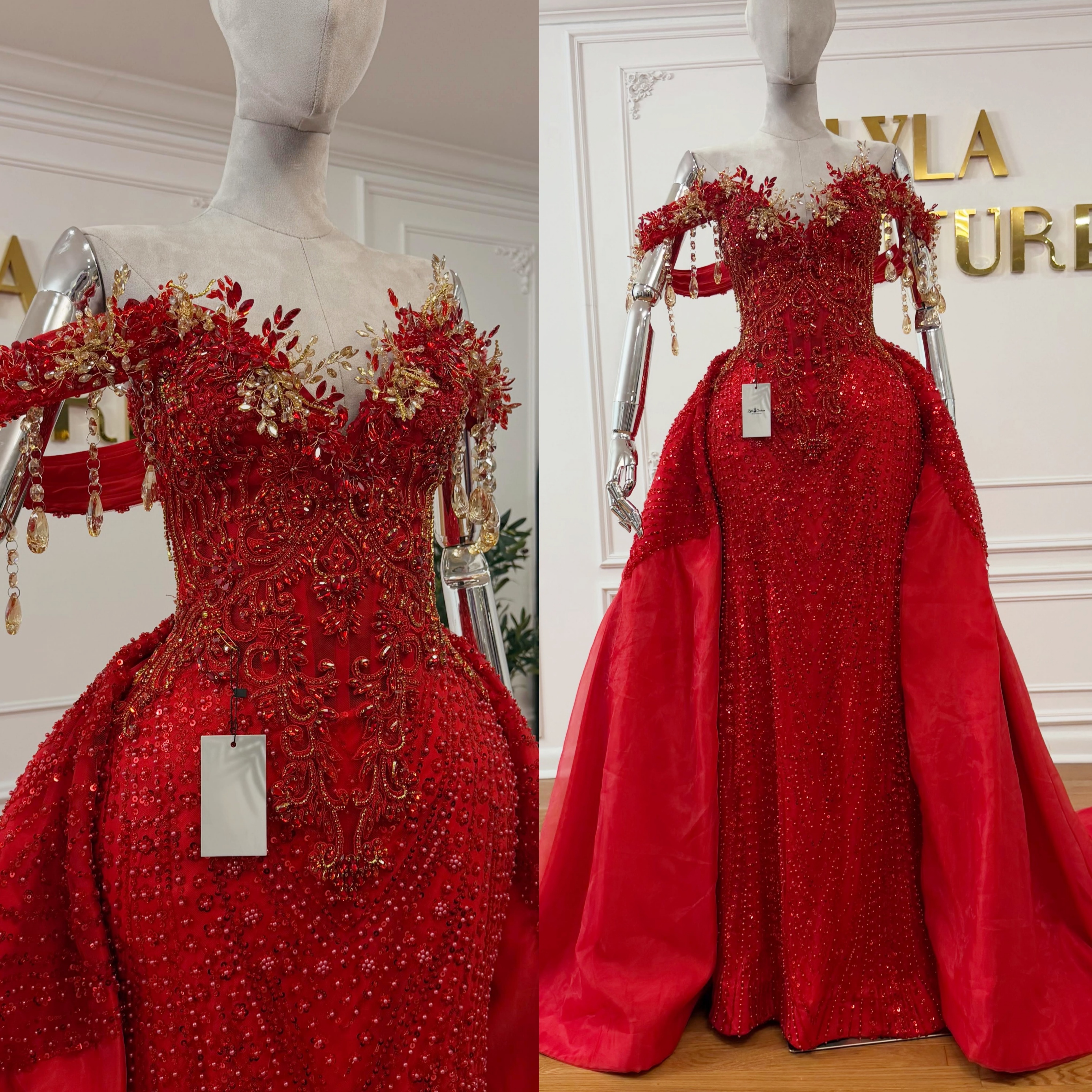 Aso Ebi Nigerian Red Mermaid Prom Dress 2026 Crystals Tassels Detachable Train Evening Dresses Birthday Formal Party Reception Second Long Dinner Dr