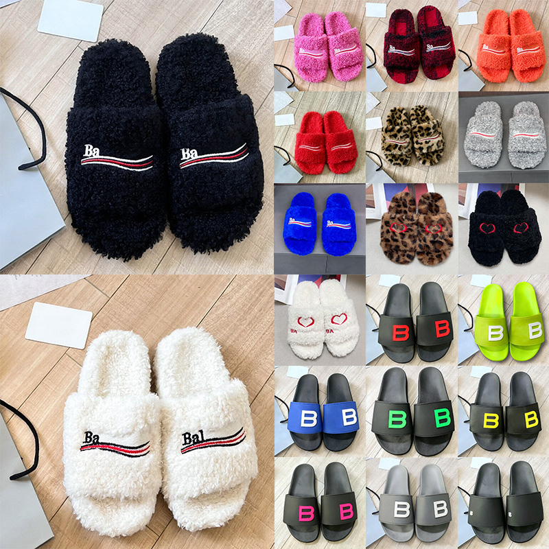 luxury fur slides paris slippers sandals furry clogs heels designer furs sliders flip flops men women black white grey pink red beach pool winter wa