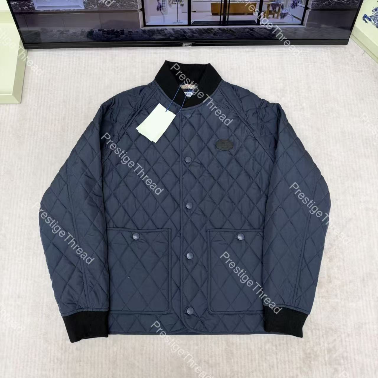ss26 Diamond-Quilted Stitch Baseball Collar Nylon Cotton Jacket Designer High-Quality Men's Jackets Black Blue