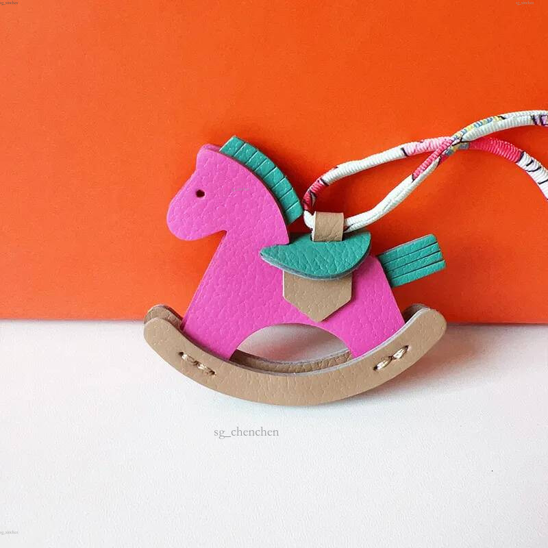 Mini rocking horse bag New sheepskin hand sewn creative cute pony pendant Car rearview mirror charm keychain