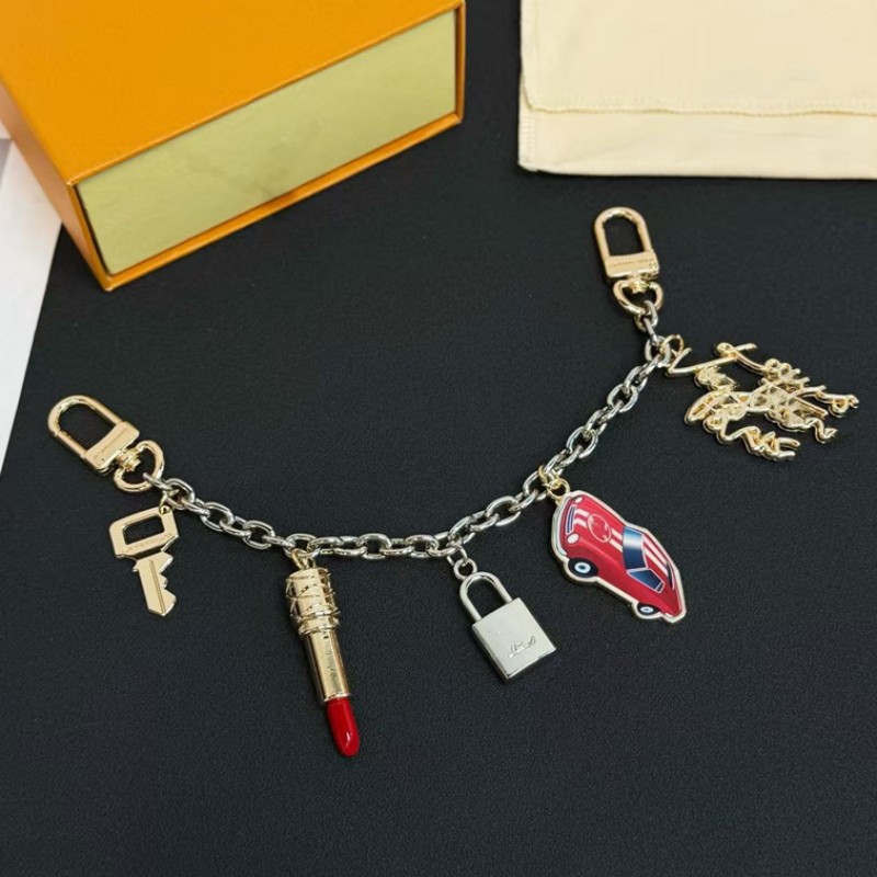 Mode alliage sac breloque porte-clés Multi breloques pendentif rouge à lèvres serrure clé rouge voiture Figure chaîne sac à main décor femmes sac