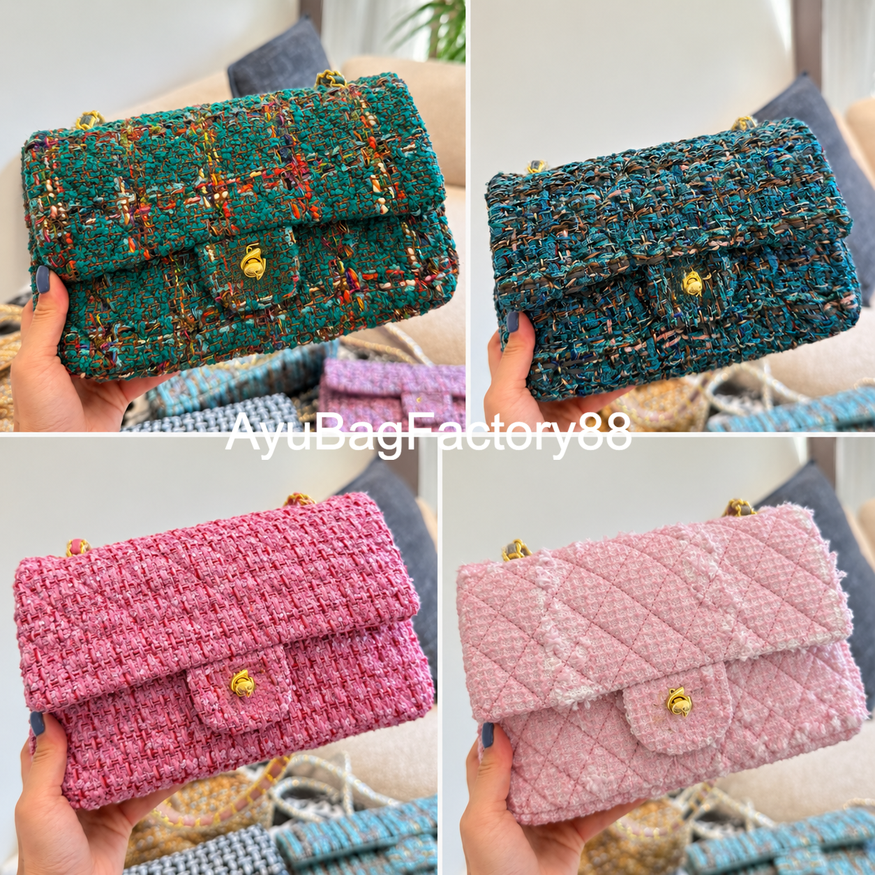 10A Luxury Handbag Sqaure Classic Mini Bag Flap Bag, Top Quality Tweed Bag Quilted Bag Gold Metal Chain CrossBody Bag Designer bag Cf Bag Clutch Bag