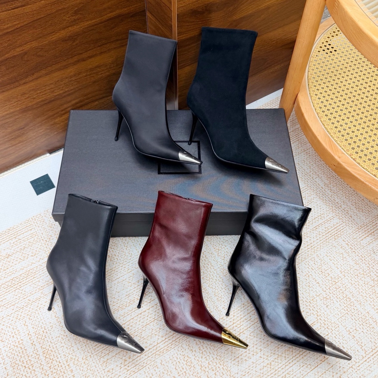 Women ankle boots Stiletto Kitten Thigh High Boots Fashion designer Knee Boots Suede leather Knight Boots Luxury Metal pointed Formal dress shoe Wor