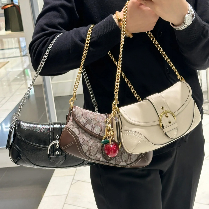 Top quality HOSO saddle bag Ergo bag Women Vintage Motorcycle Hobo Underarm Bag Retro Metal Buckle Crescent Shoulder Bag Handbags chain bag Retro 77