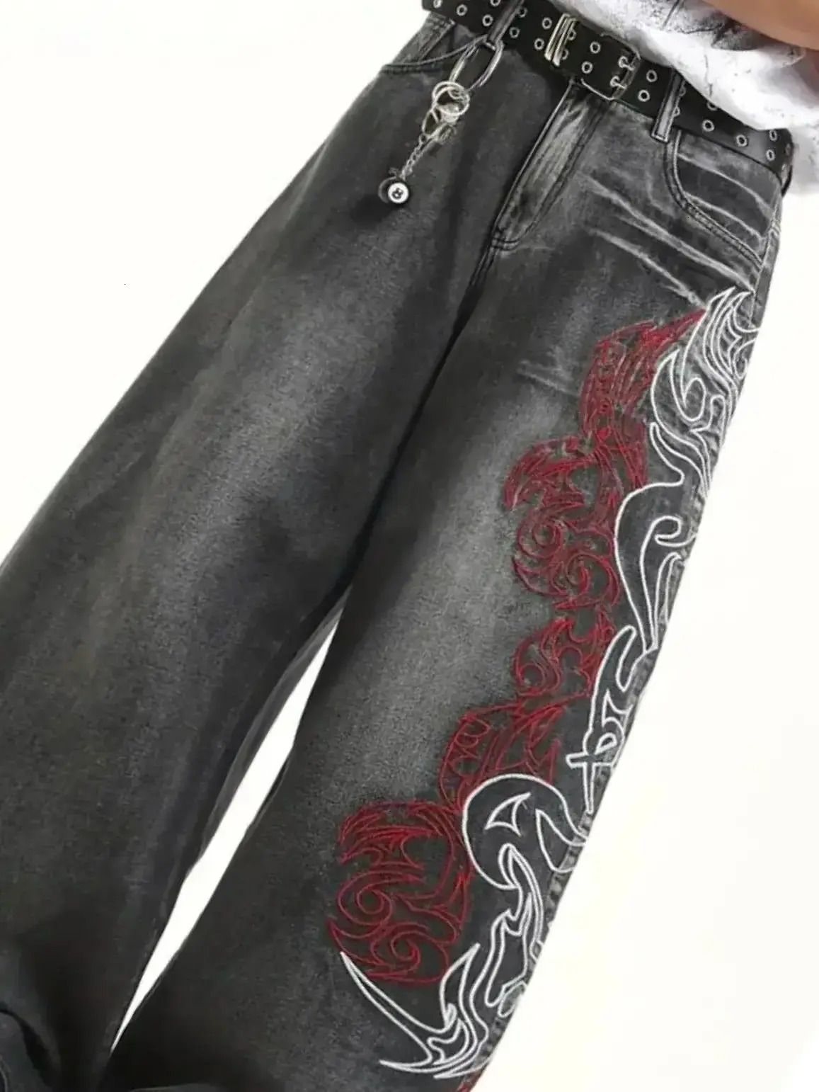 Men Jeans Y2k High trousers Street Dark Fashion Gothic Unisex Jeans American Harajuku Baggy Straight Hip Hop Rock Trend Wide Pants Denim Pants 98f