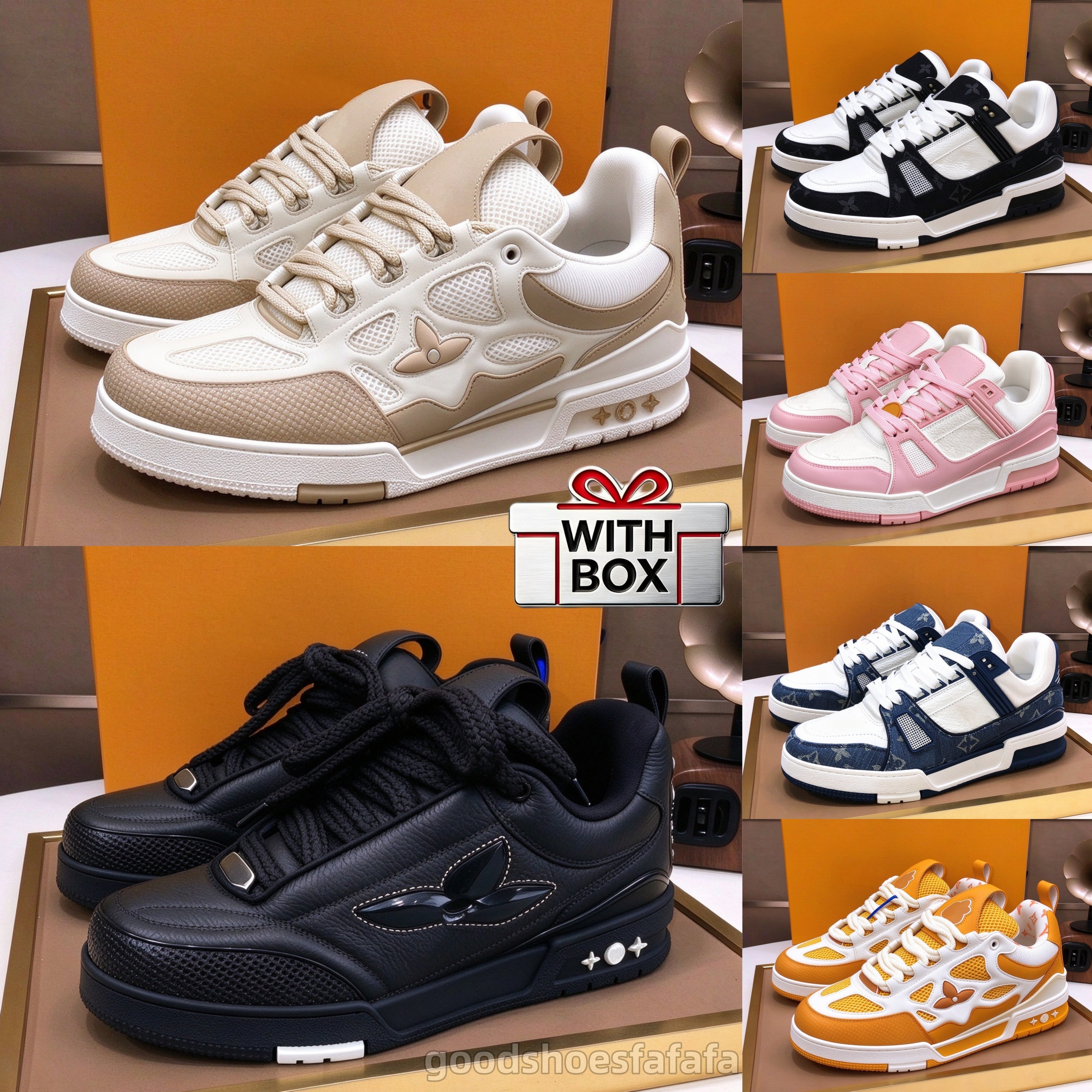 Mens Trainers Vintage Casual Skates Sneaker Cowhide Upper Breathable Insole Non Slip Rubber Outsole Fashion Low Top Sports Womens Trainers With Box